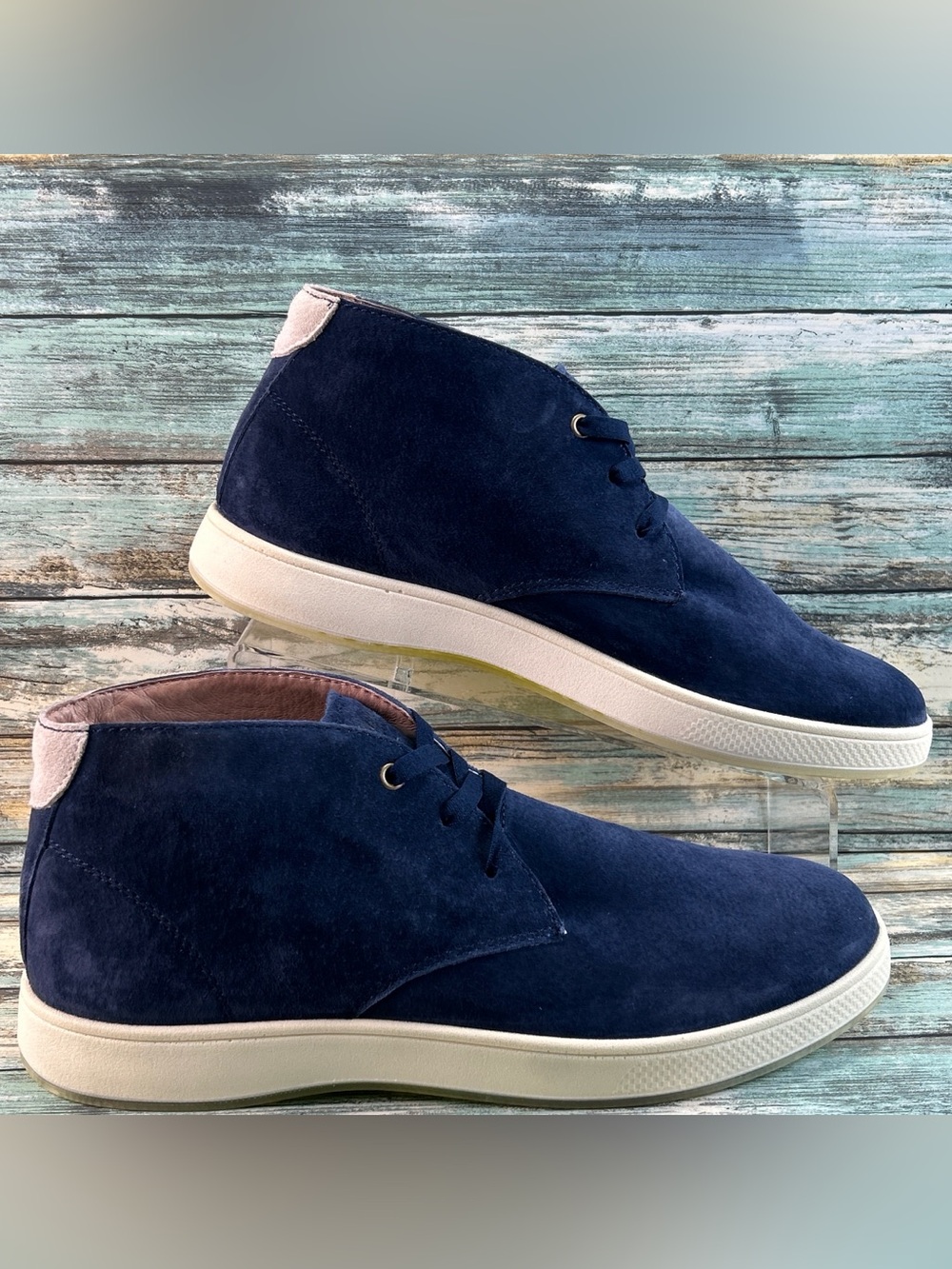 FLORSHEIM Edge Chukka Boot 10M Slip On Bungee Laces Dress Comfort Blue Leather